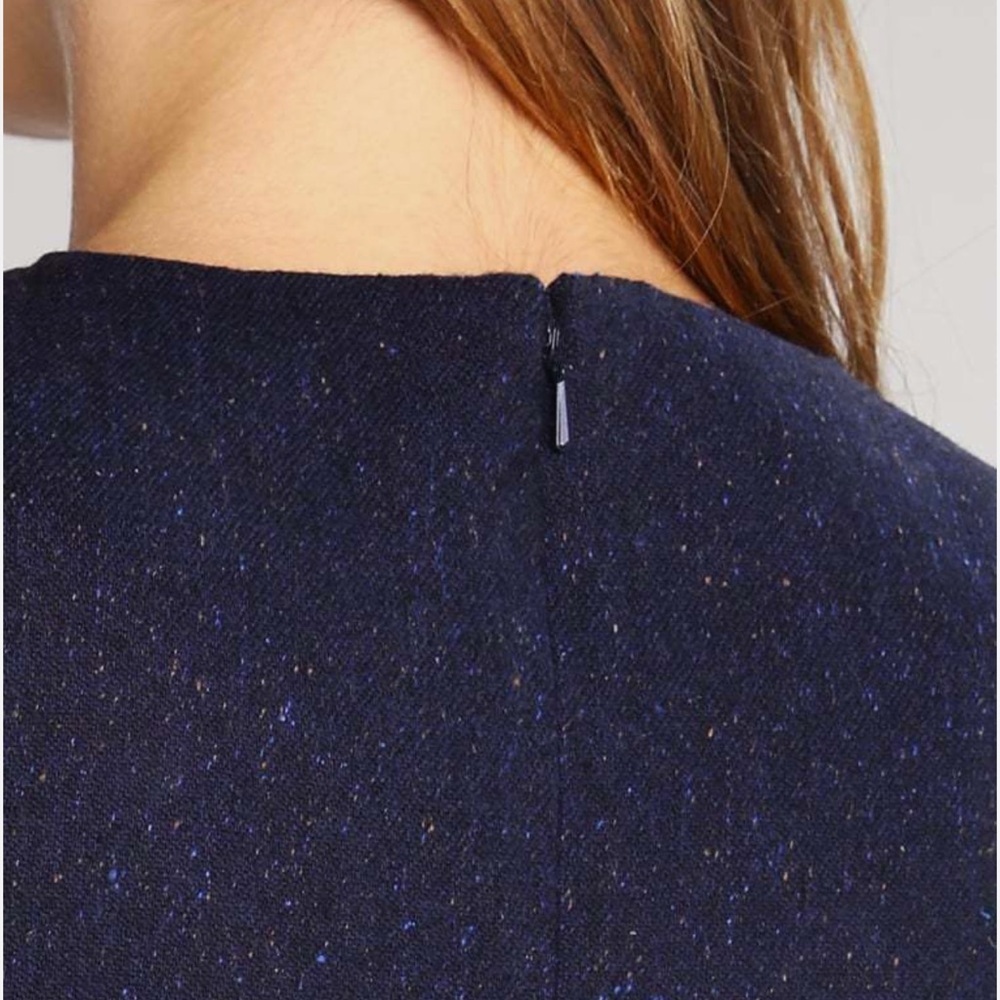 Banana Republic • Pleated Flannel Dress sleeveless sheath navy blue tweed size 2 - Picture 5 of 9